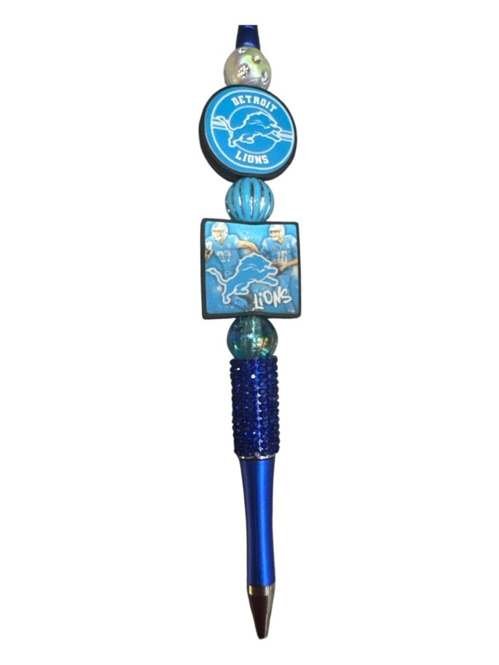 Detroit Lions Beaded Novelty Pen with Rhinestone-Grip & Team Logo Design